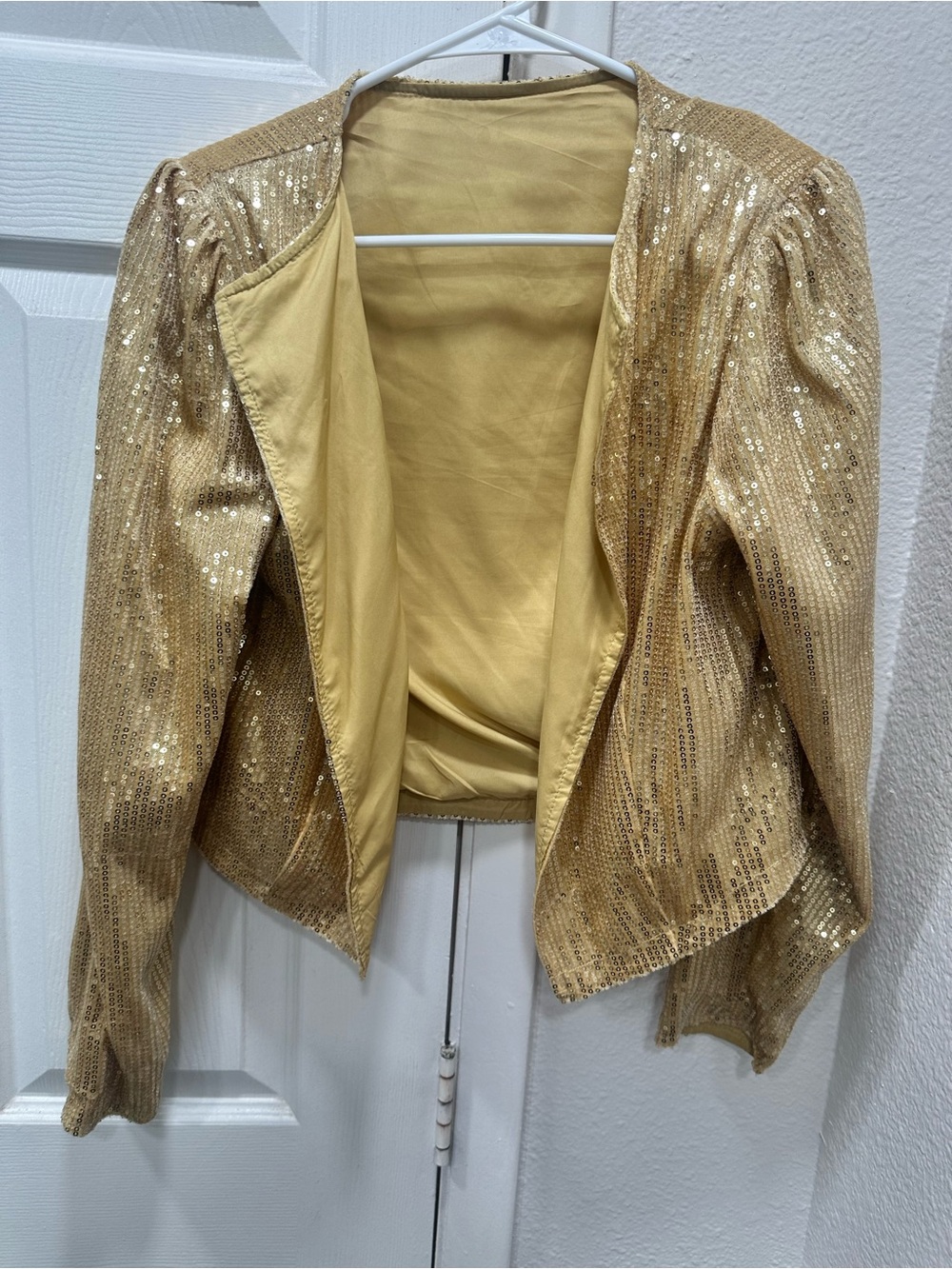 Metallic Gold Sequin Open Blazer